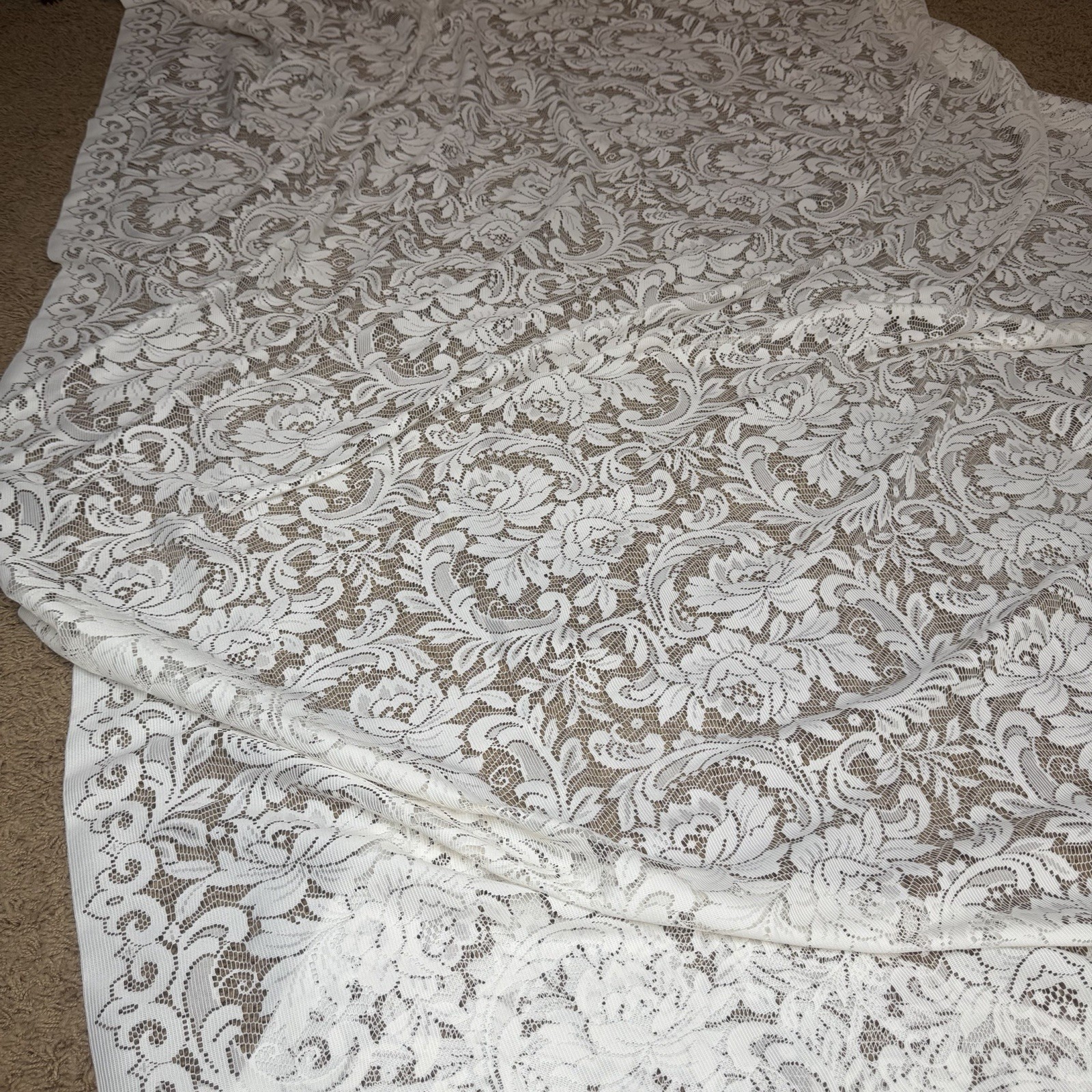 VTG 70s Sheer Large Lace Tablecloth Cream Floral Cottage Grandma Core Elegant VTG 70s Sheer Large Lace Tablecloth Cream Floral Cottage Grandma Core Elegant