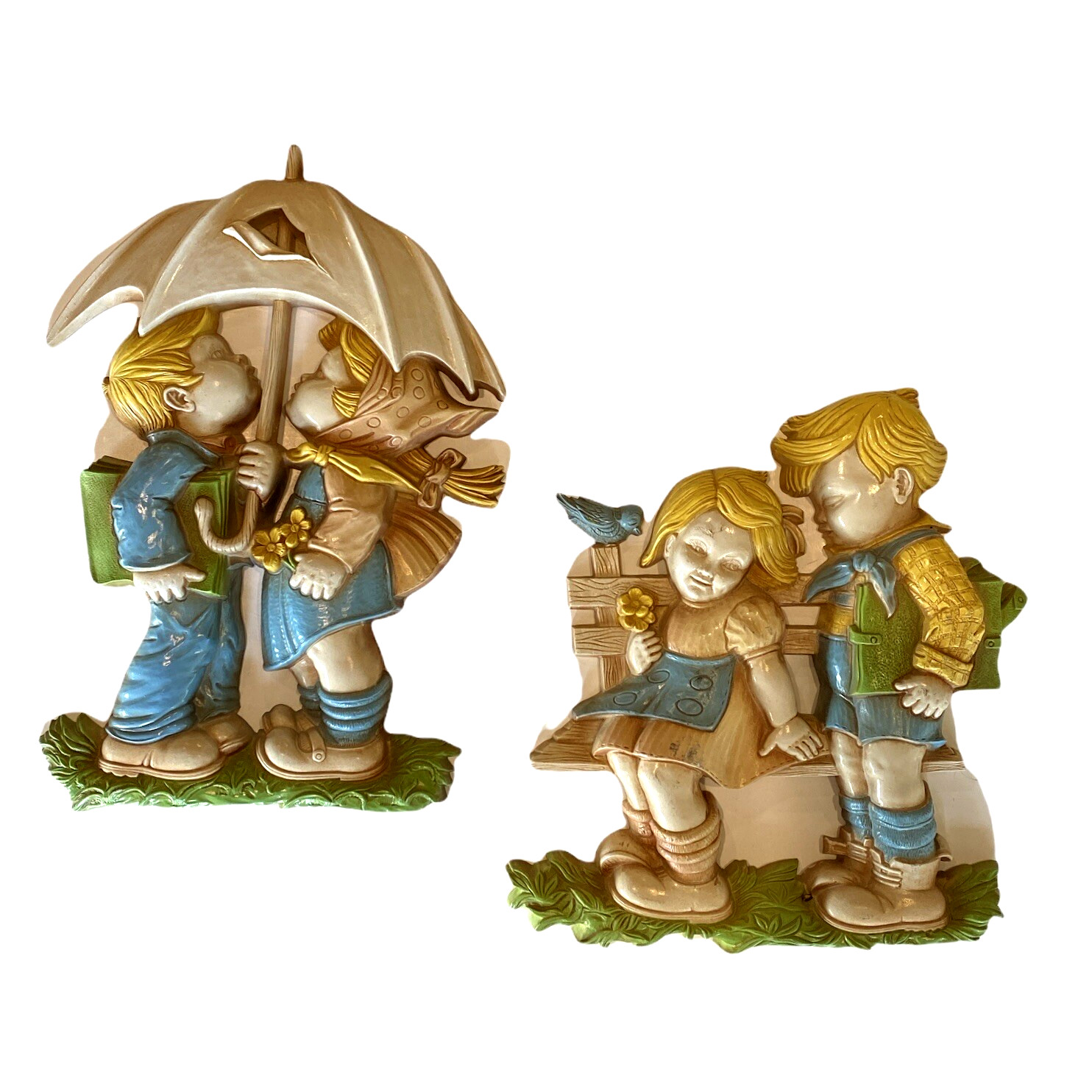 Homco Children Nursery Rainy Day Wall Plaque Set 7494 Umbrella Vintage 70’s