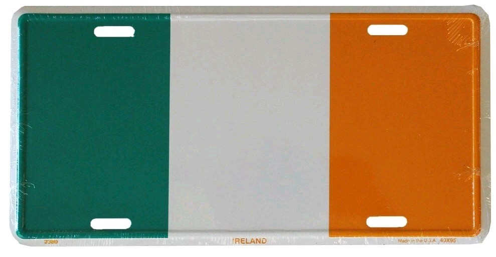 Irish Flag License Plate, Metal, Tri Color Irish Flag License Plate, Metal, Tri Color