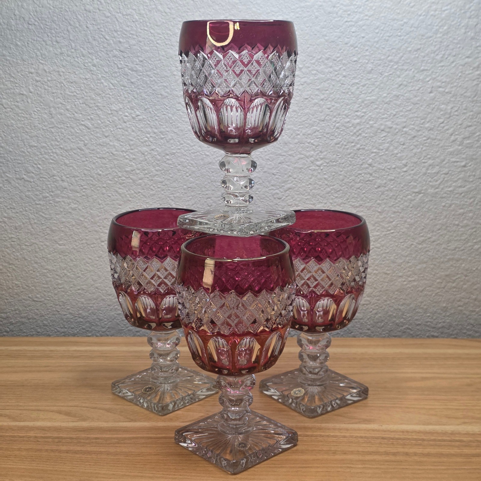Westmoreland Waterford Red Ruby Flashed Glass Magnum Goblet 6.5in Set of 4