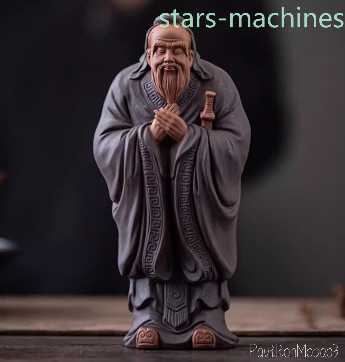 Chinese Confucius Statue Zi Sha Clay Figure Confucianism Founder Table Decor