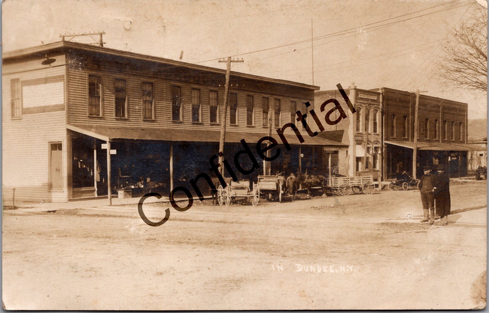 Real Photo Bank Stores Horse & Wagons Dundee NY New York Harris Pub RPPC Y129