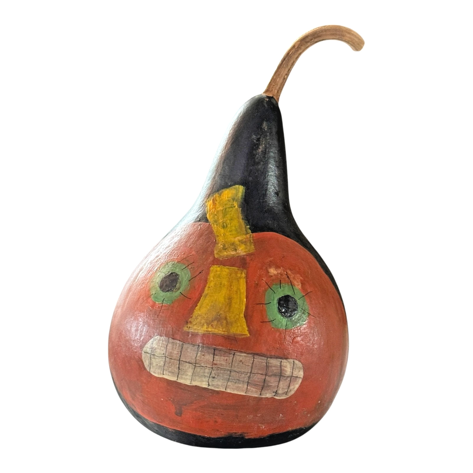 Vintage Folk Art Halloween Hand Painted Gourd - Jack O Lantern Face Vintage Folk Art Halloween Hand Painted Gourd - Jack O Lantern Face
