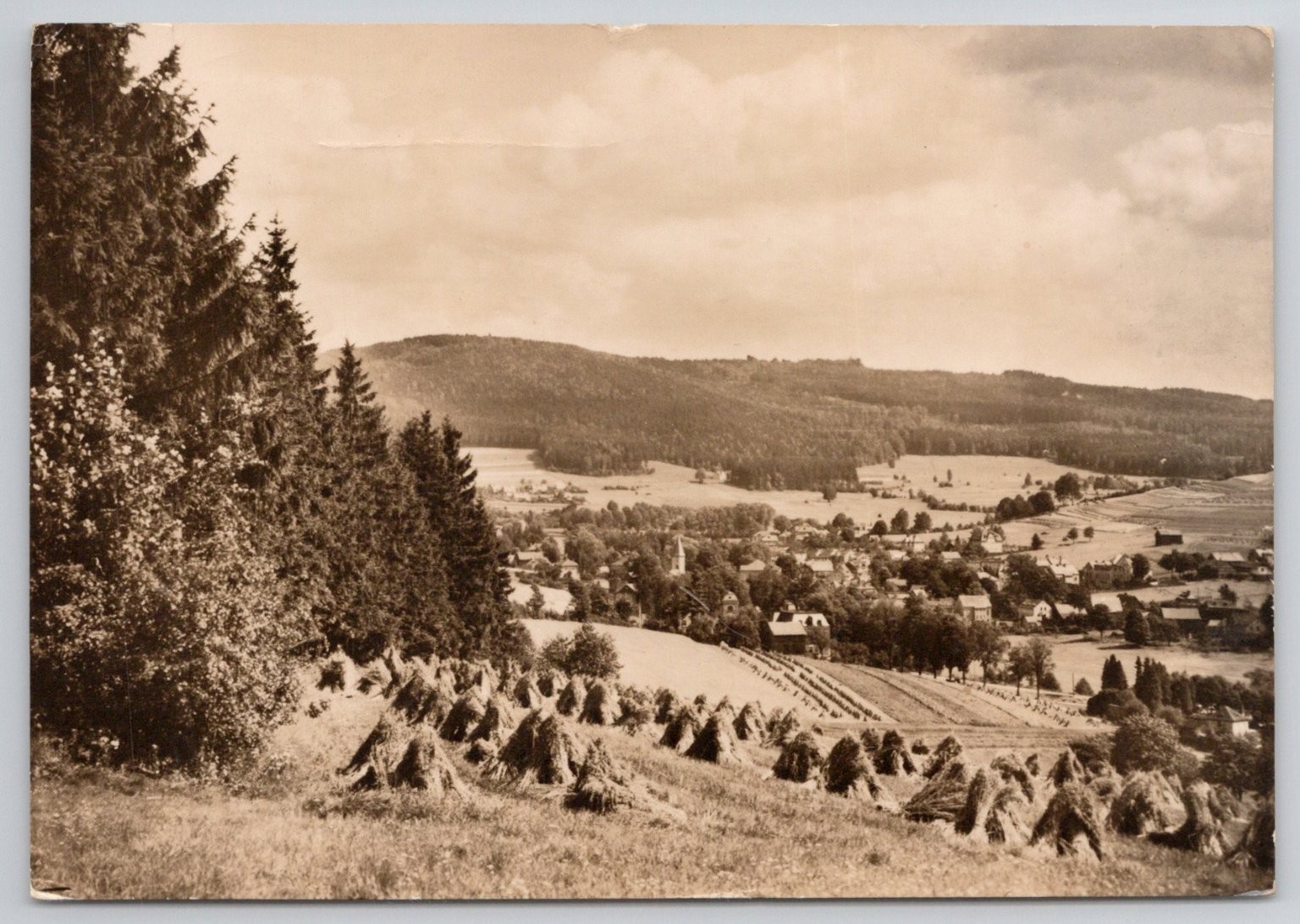 Erlbach Vogtland Postcard - Scenic Harvest Village East Germany to USA Erlbach Vogtland Postcard - Scenic Harvest Village East Germany to USA