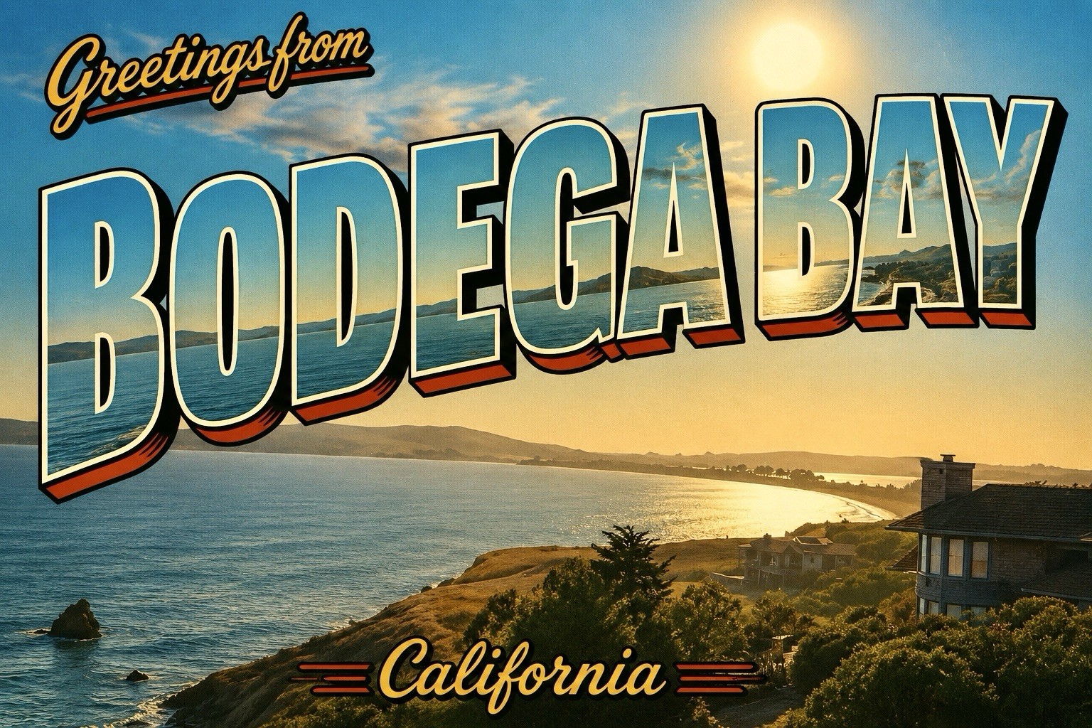 Greetings From BODEGA BAY California MODERN Postcard C482