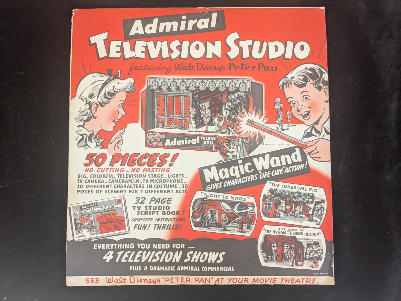 SEALED NOS 1953 Admiral Television Studio Peter Pan Playset Walt Disney