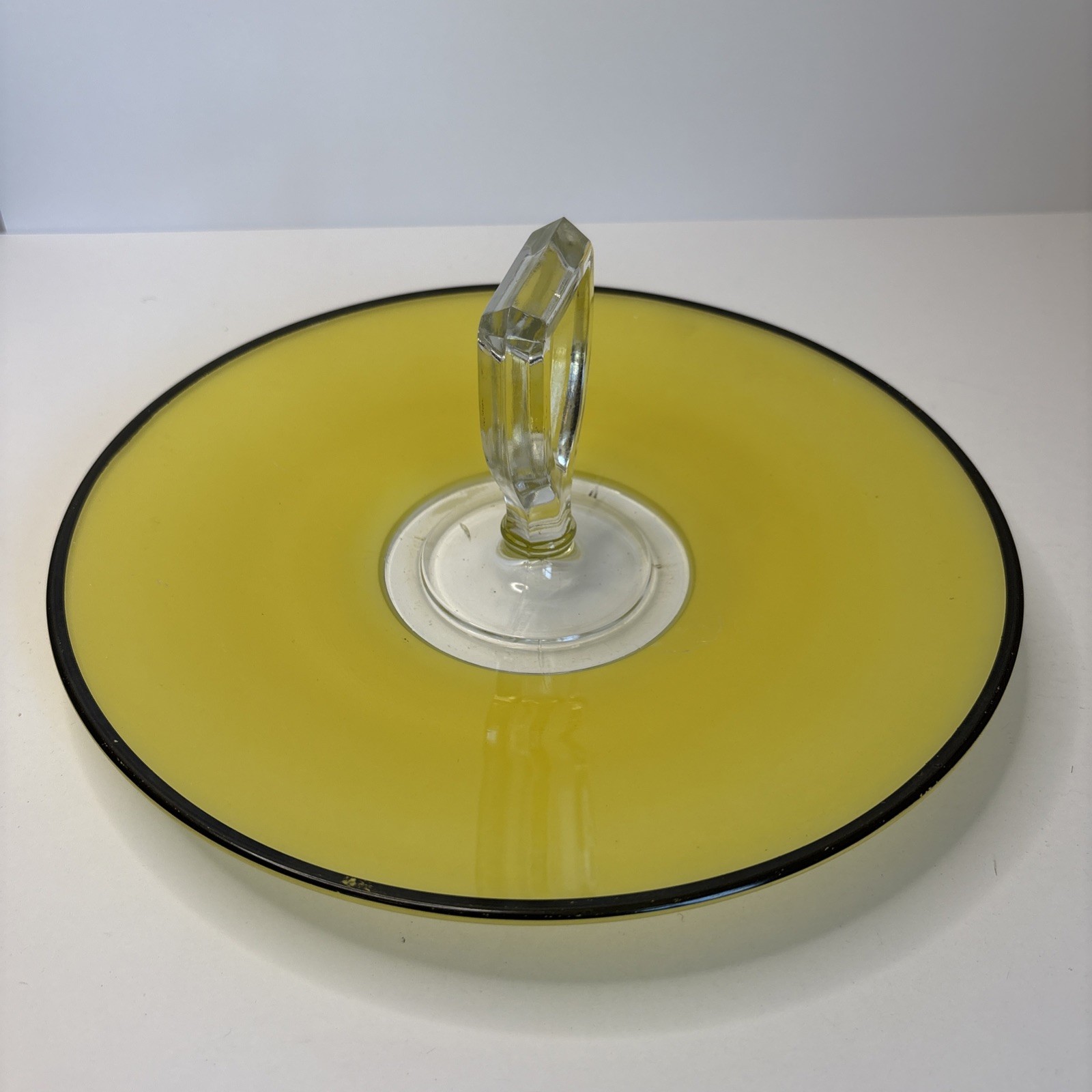 Vtg Mid-Century Reverse Painted Glass Round Serving Sandwich Cookies Tray Handle Vtg Mid-Century Reverse Painted Glass Round Serving Sandwich Cookies Tray Handle