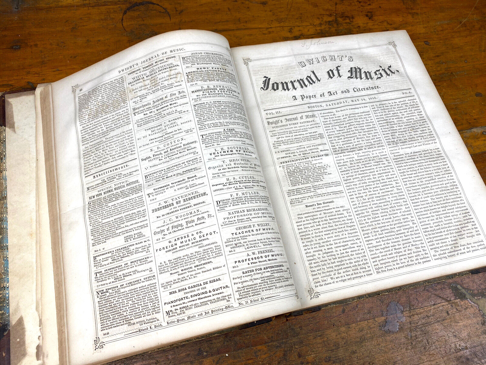 Rare 1853 & 1854 Dwight's Journal of Music ~ Bound, Complete Weekly Issues