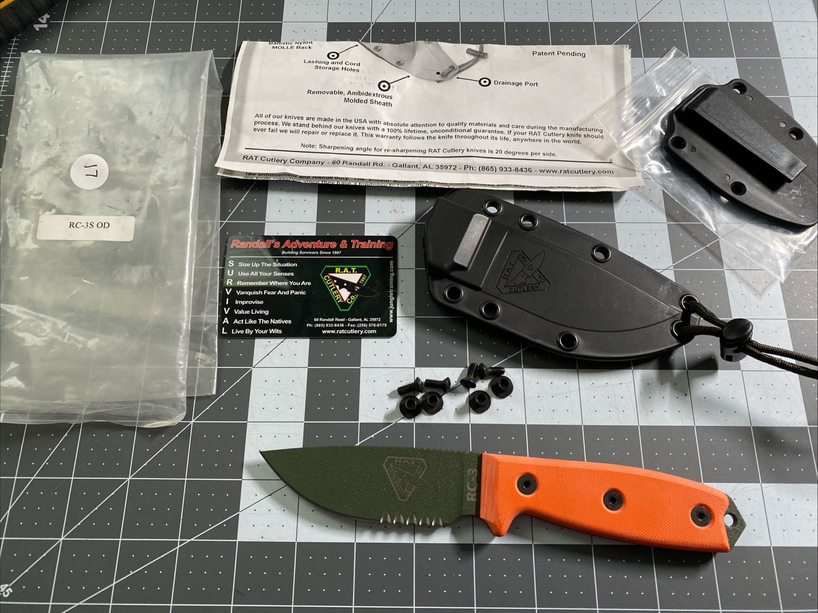 RAT Cutlery RC-3S VINTAGE FIXED BLADE KNIFE NEW OD GREEN ORANGE ESEE W/sheath RAT Cutlery RC-3S VINTAGE FIXED BLADE KNIFE NEW OD GREEN ORANGE ESEE W/sheath