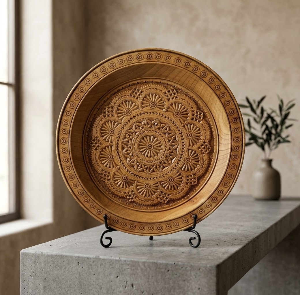 Vintage Hand Carved Wood Hutsul Wall Plate 13\