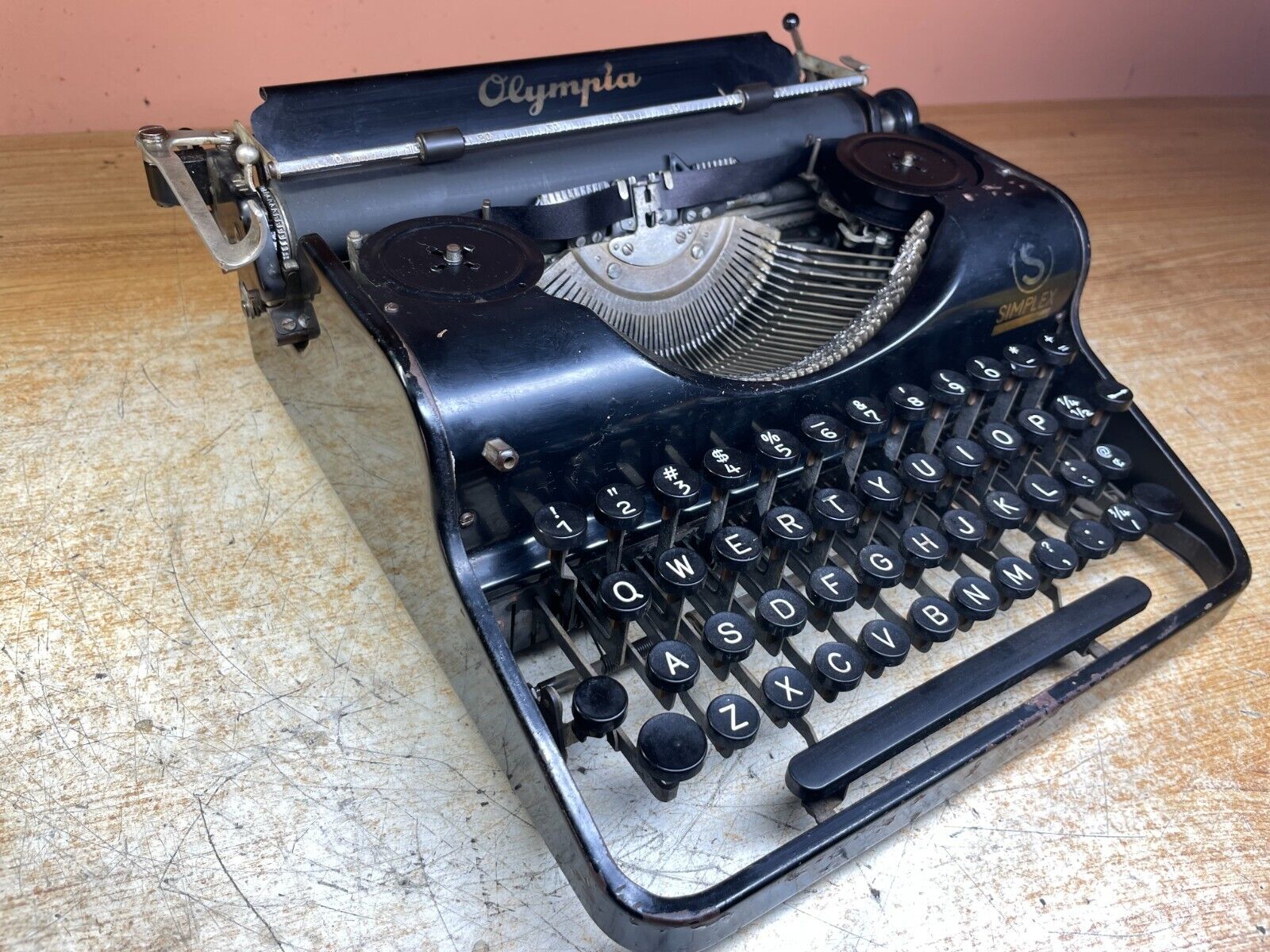 1937 Olympia Simplex Working Glossy Black Vintage Portable Typewriter w New Ink
