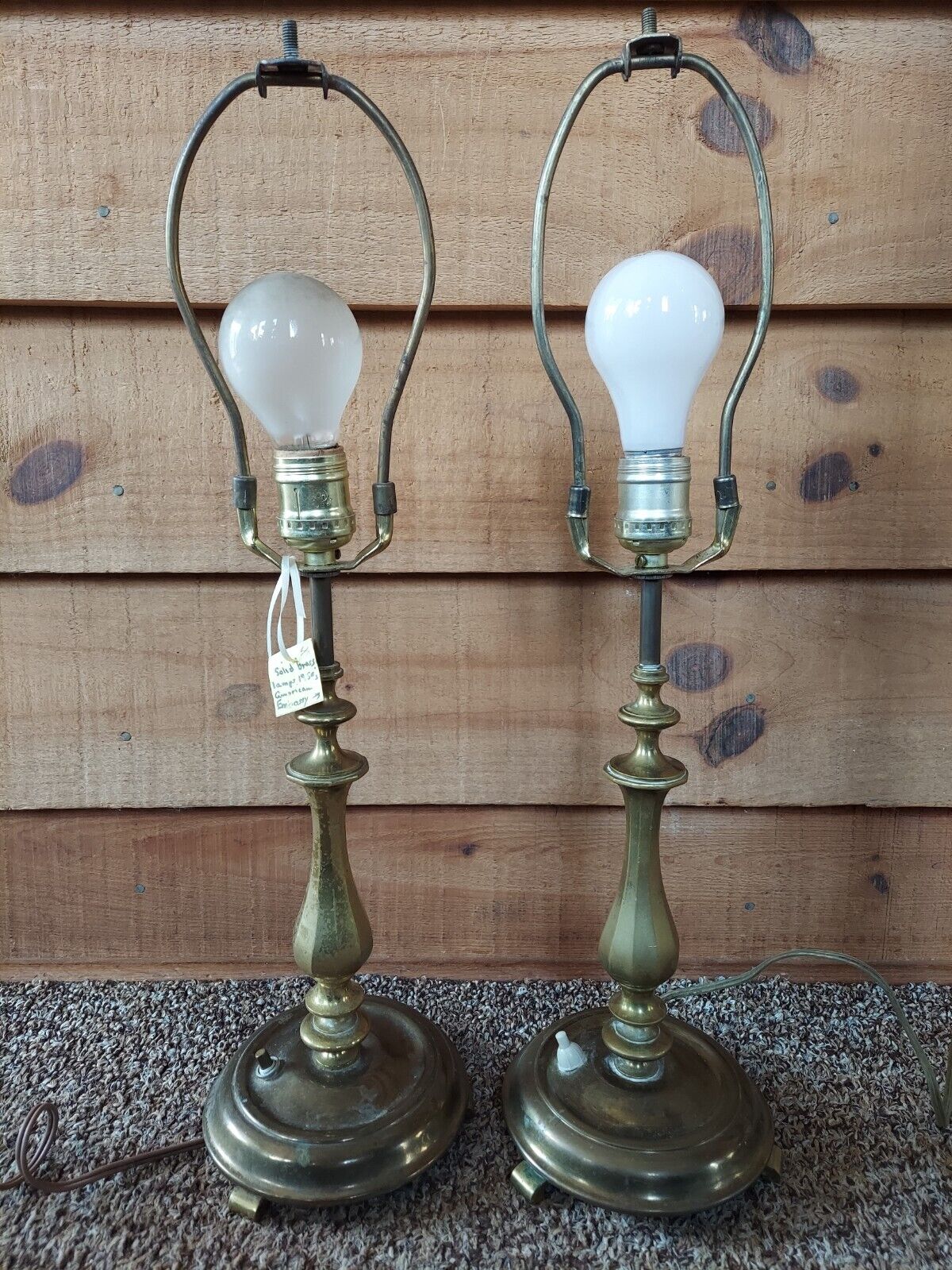 VINTAGE PAIR OF STIFFEL STYLE BRASS TABLE LAMPS 1950\'S AMERICAN EMBASSY GERMANY