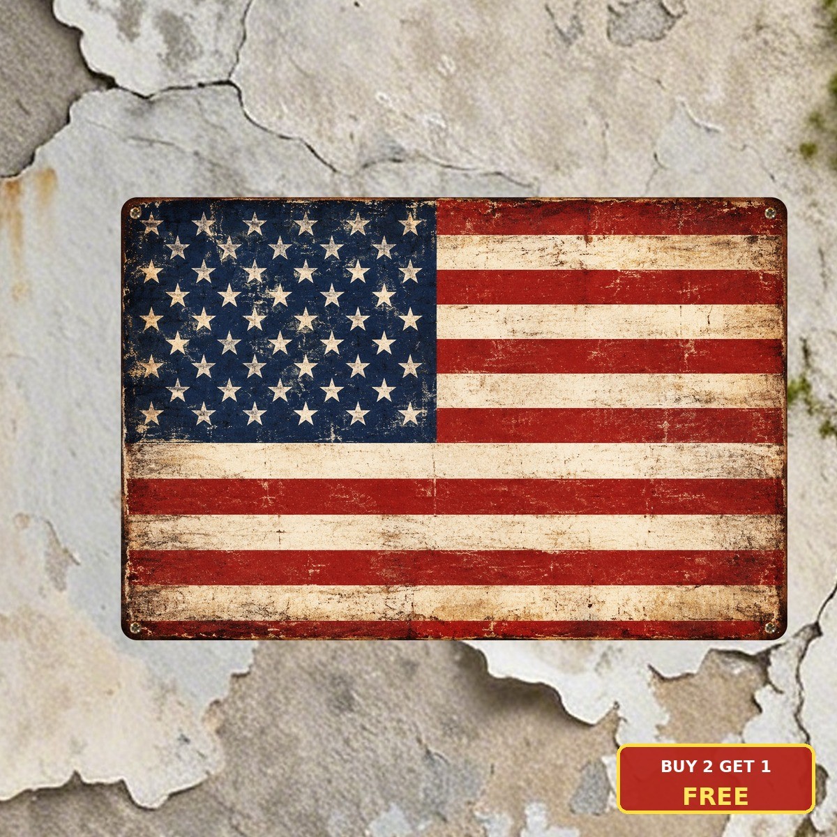 Distressed American Flag Patriotic Pride USA Bedroom Living Metal Tin Sign 8x12