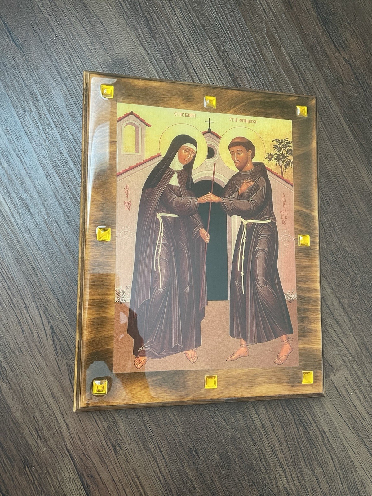 VTG St. Claire And St. Francis Of Assisi Icon Painting Print On Wood 9x12” VTG St. Claire And St. Francis Of Assisi Icon Painting Print On Wood 9x12”