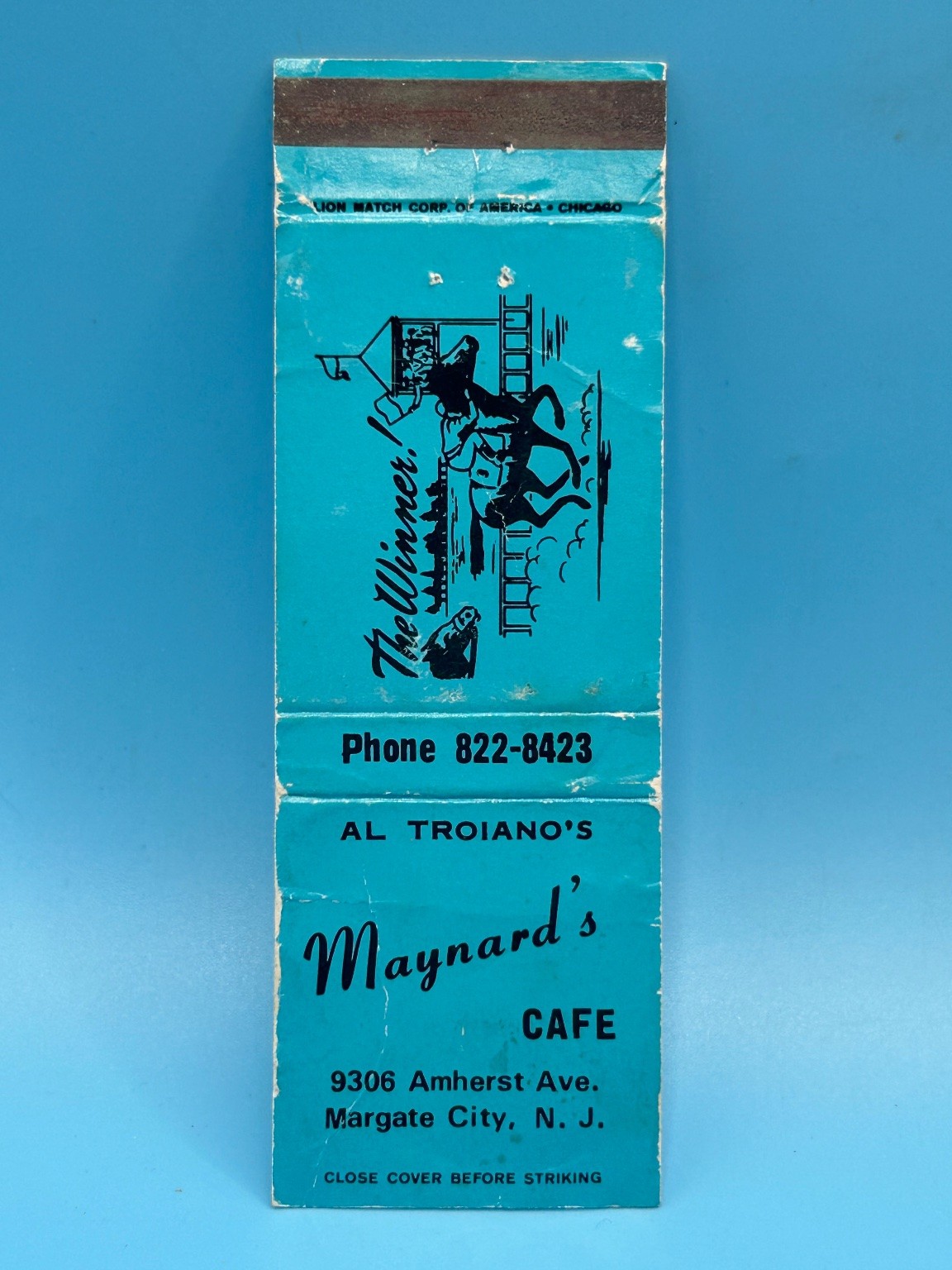 Vintage Maynard's Cafe Matchbook Margate City NJ Lion Match Bucking Horse