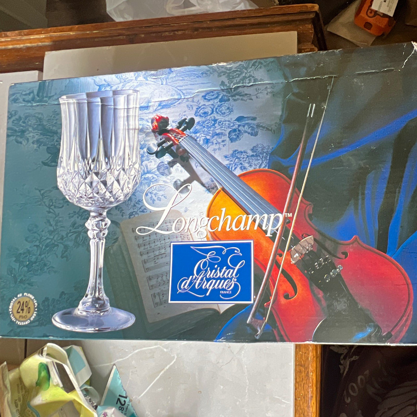 Cristal d'Arques Longchamp Clear Stemmed Cut Wine Glasses 24 cl Set of 4 Box