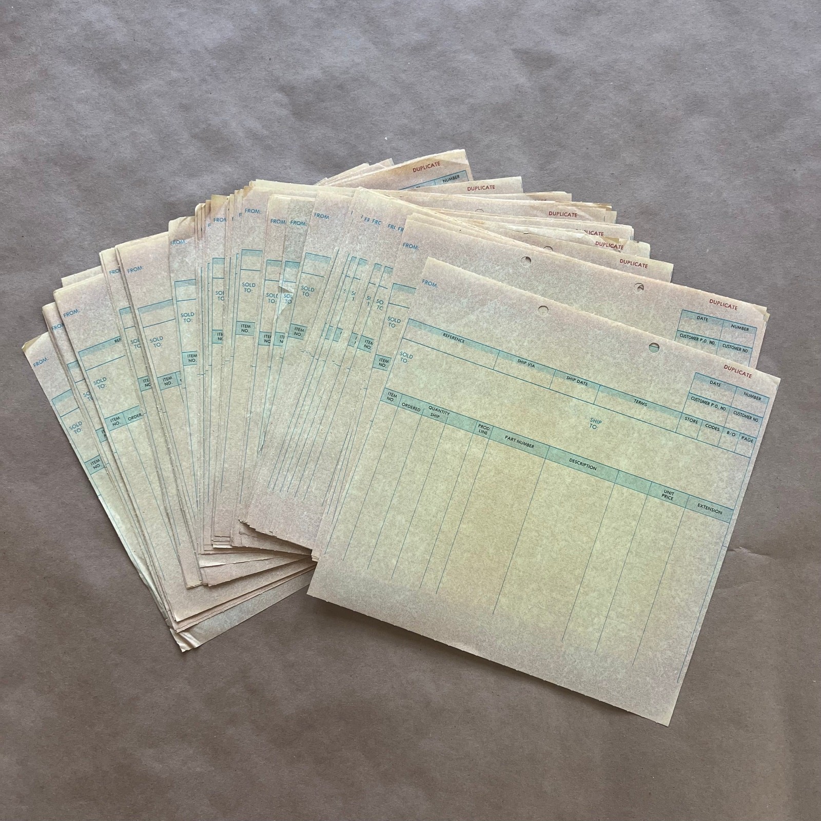 Vintage Parchment Order Forms x10 | Blue Print Junk Journal Ephemera Lot