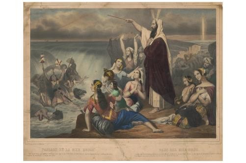 Photo:Passage de la mer Rouge Moses Crossing Red Sea Biblical Print 1800s