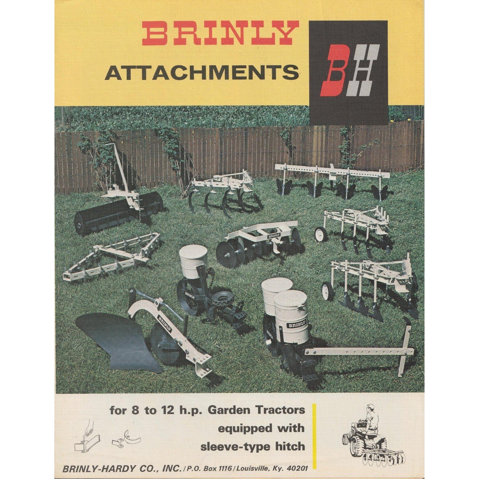 Vintage Brinly Attachments Garden Tractor Sales Brochure 8-12 HP Sleeve Hitch
