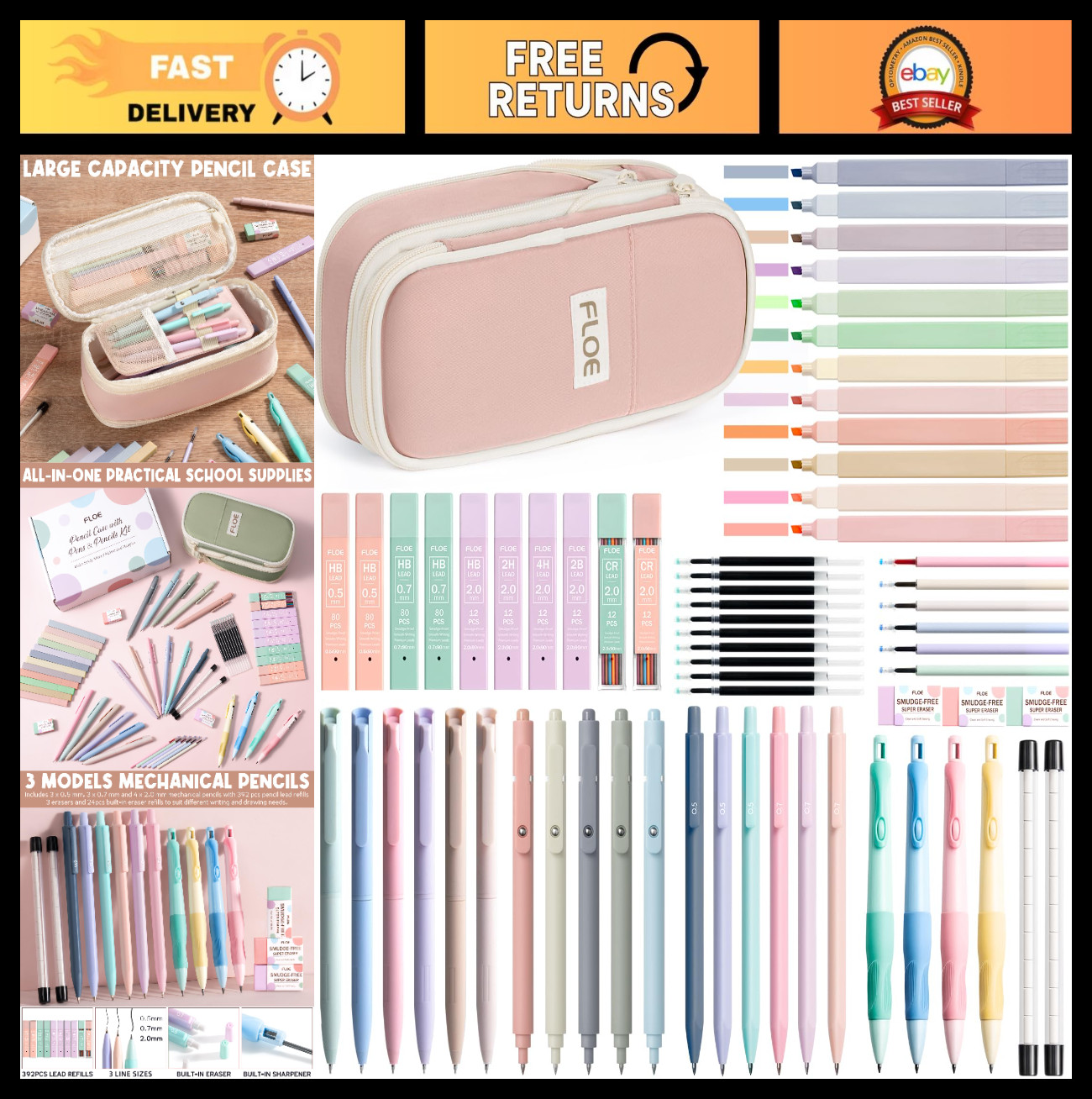 65PCS Aesthetic School Supplies Set - Cute Pencil Case, Pastel Highlighters, Gel 65PCS Aesthetic School Supplies Set - Cute Pencil Case, Pastel Highlighters, Gel