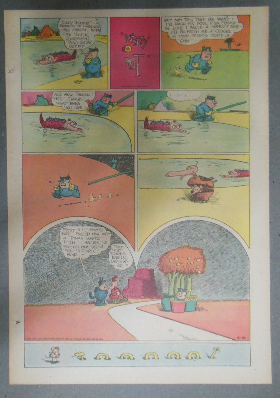 Krazy Kat Sunday Page by George Herriman from 4/16/1944 Size: 11 x 15 inch Rare