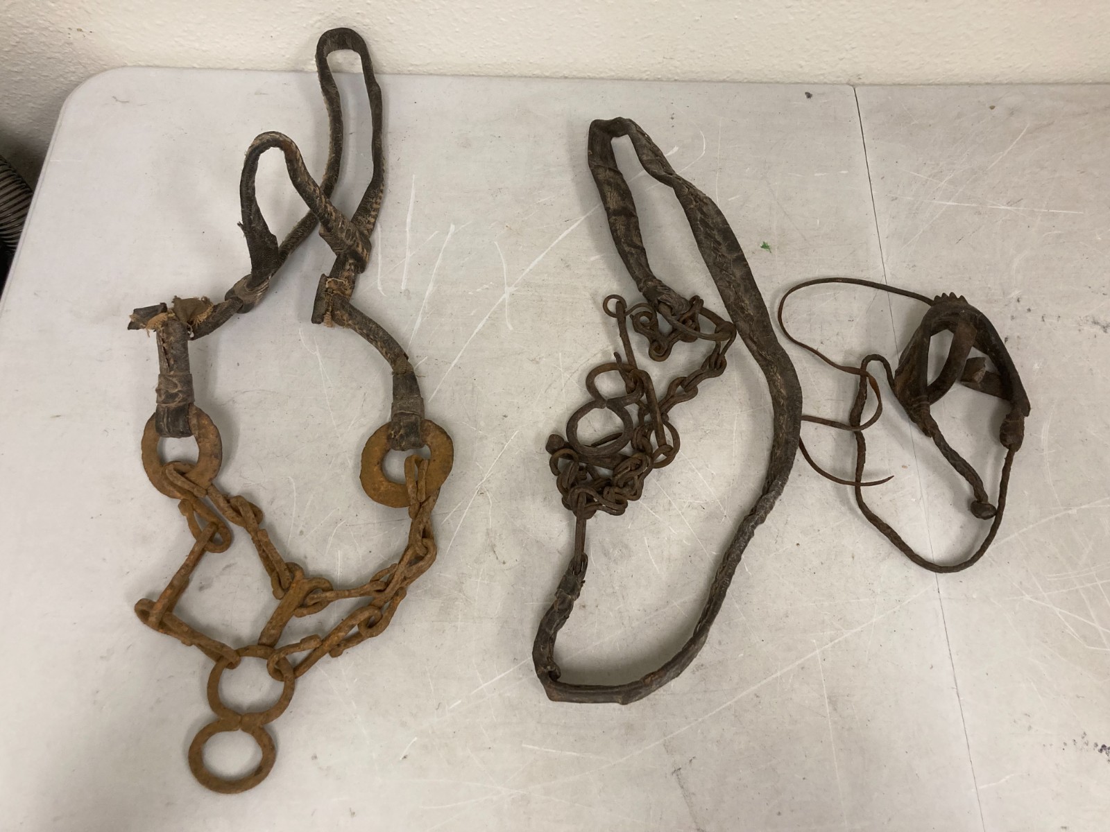 3X Antique 16-17 Century European Knight Horse Iron Curb Bit w/ Leather Bridle 3X Antique 16-17 Century European Knight Horse Iron Curb Bit w/ Leather Bridle