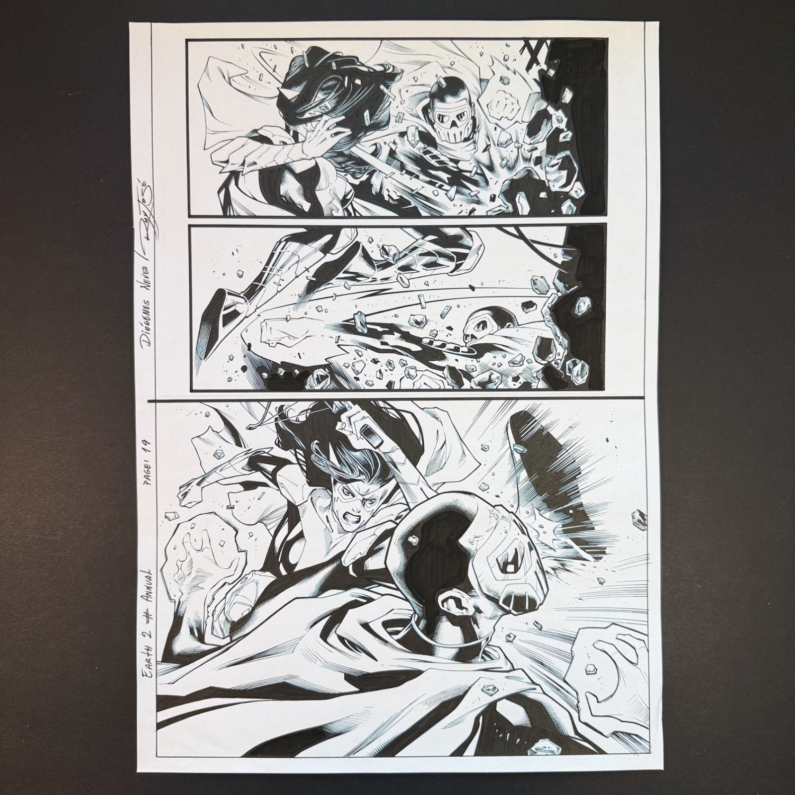 Earth 2 Society Annual #1 Huntress Original Comic Art Inks DC 2016 Semi Splash