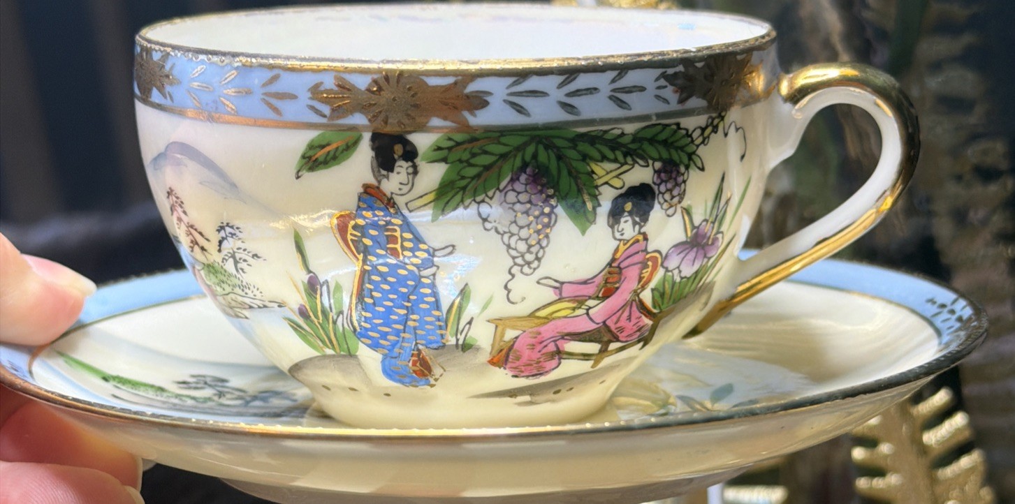 Vintage 1920s-1930s Takito Japan Hand Painted Porcelain Teacup & Saucer Set
