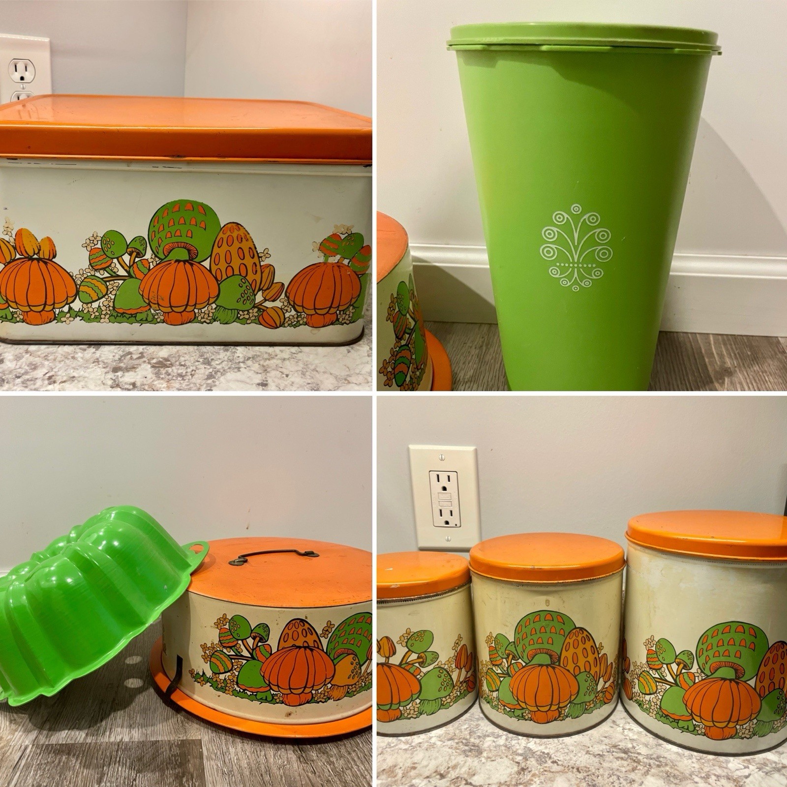 Huge Vintage Sears Merry Mushroom Lot - Green, Orange, Tupperware Kitchen Decor