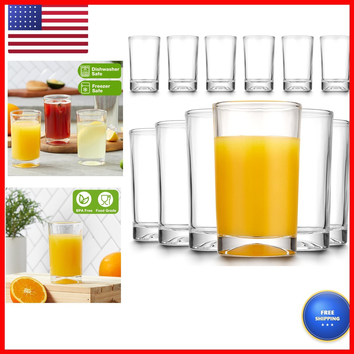 Mfacoy Set of 6 Juice Glasses 5.5 oz Drinking Glasses Clear