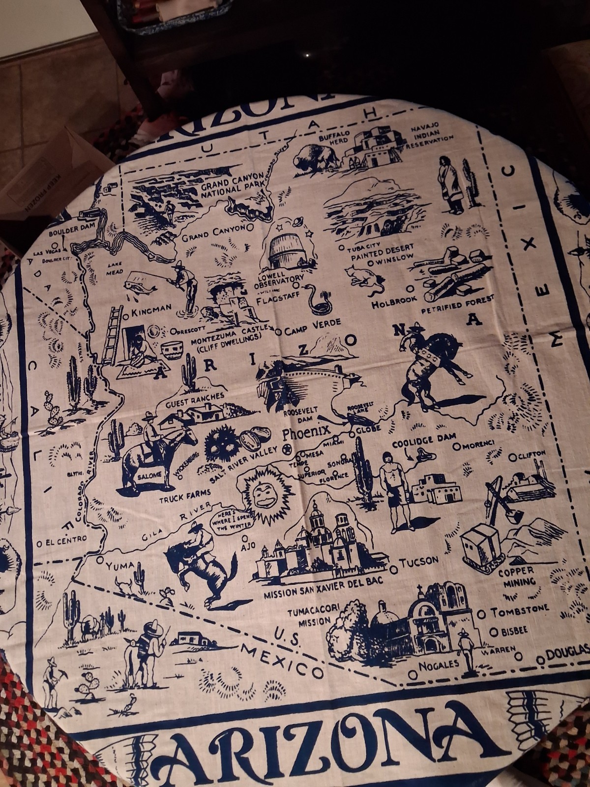 Vintage Tablecloth 1940 Cartoon Tablecloth Map of Arizona Southwestern U.S.M.P.