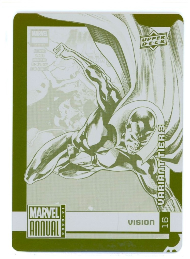 2020-21 Upper Deck Marvel Annual #16 Vision - 1/1 Yellow Printing Plate Tier 3 2020-21 Upper Deck Marvel Annual #16 Vision - 1/1 Yellow Printing Plate Tier 3