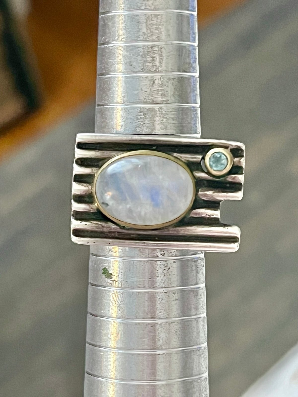 Vintage Sterling Silver moonstone aquamarine modernist abstract ring
