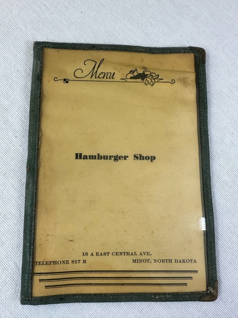 Antique Rare Hamburger Shop Menu Minot, ND Sakeco Co Cover OG Collector Gift Antique Rare Hamburger Shop Menu Minot, ND Sakeco Co Cover OG Collector Gift