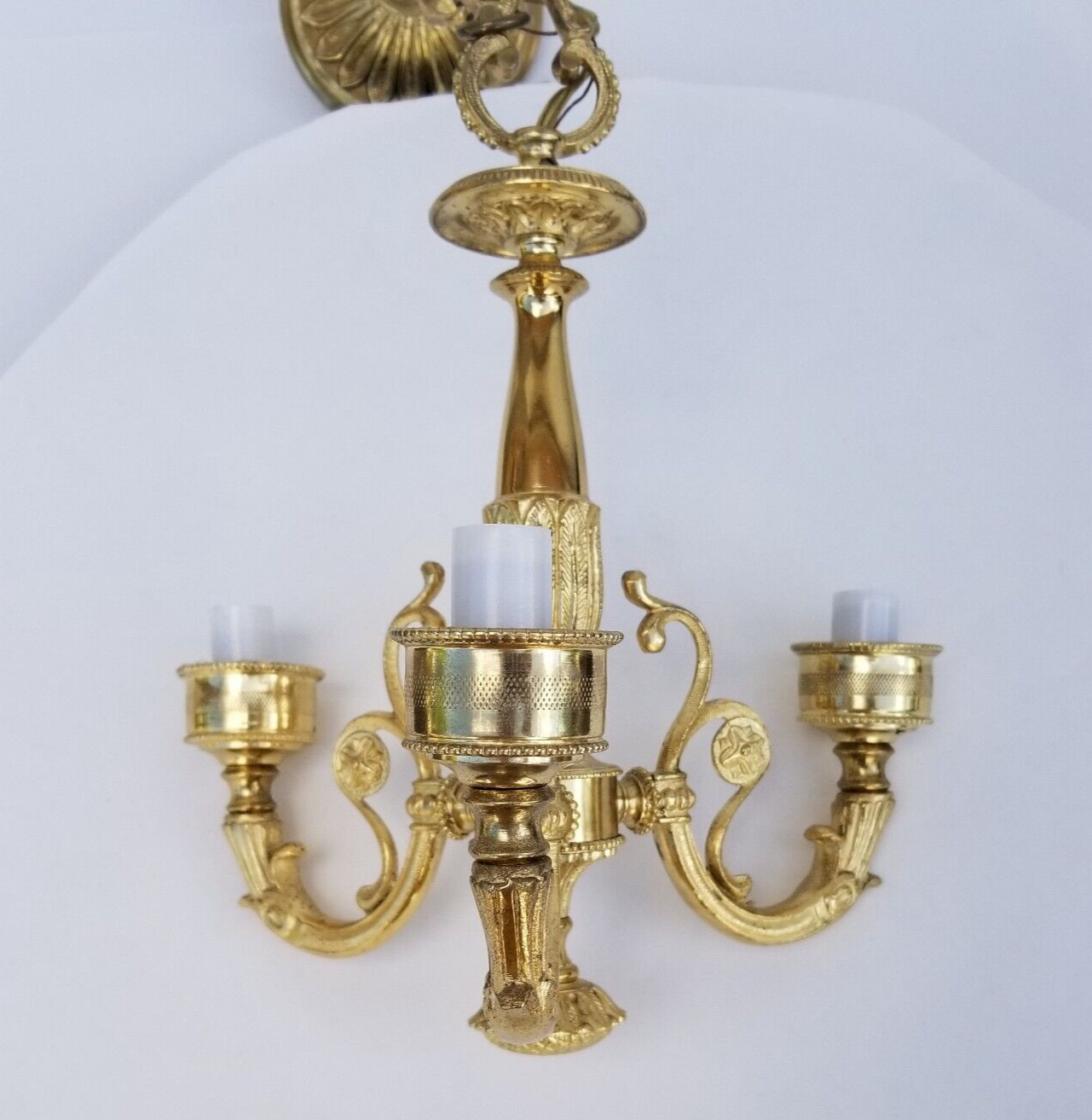 Vintage Ornate Brass Chandelier 3 Light Fixture Steampunk MCM Art Deco Victorian