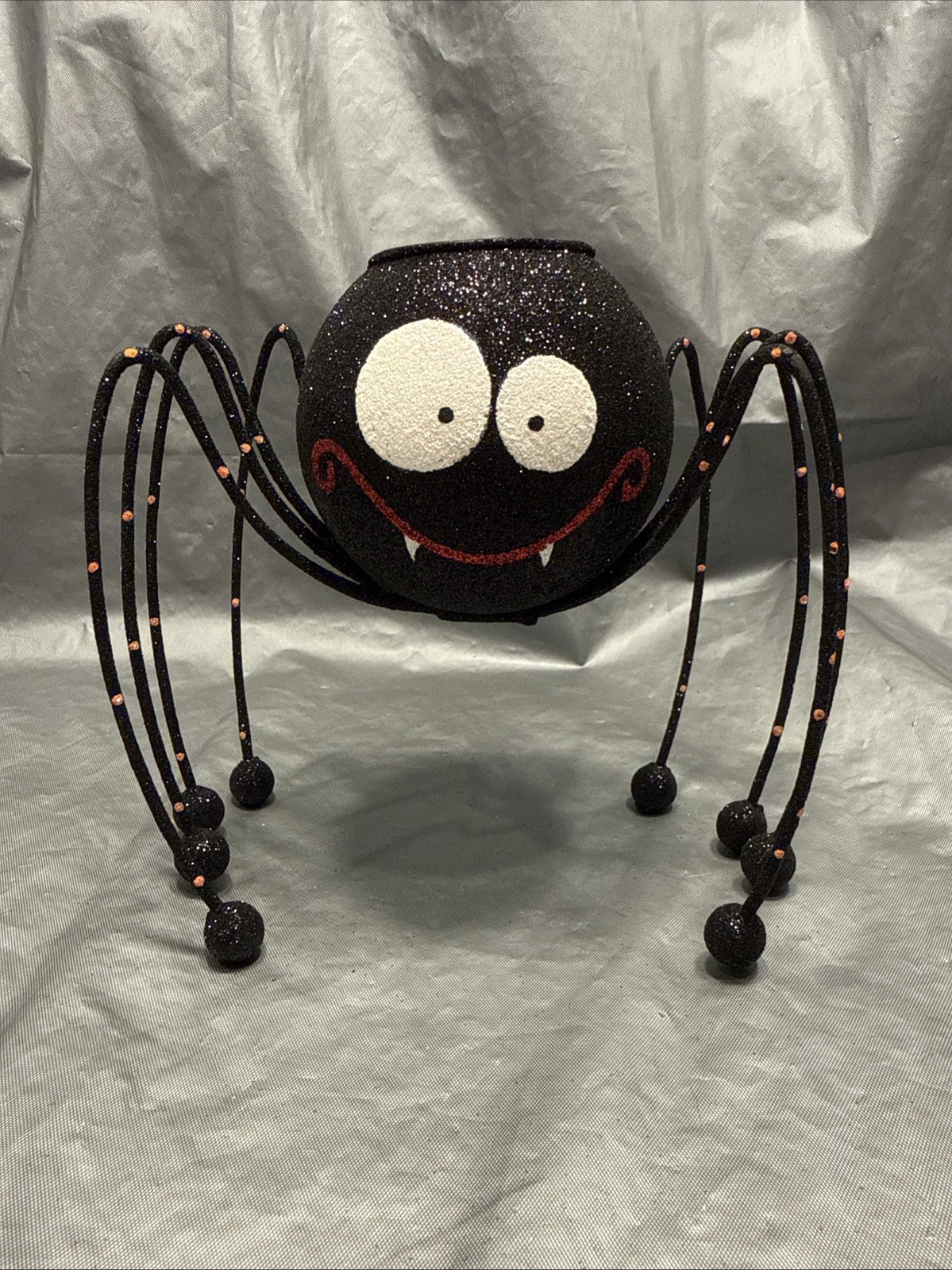 Pier 1 One VTG SPIDER TEA LIGHT DOT LEGS HALLOWEEN Glittr  SMALL 5.5” RARE VGUC