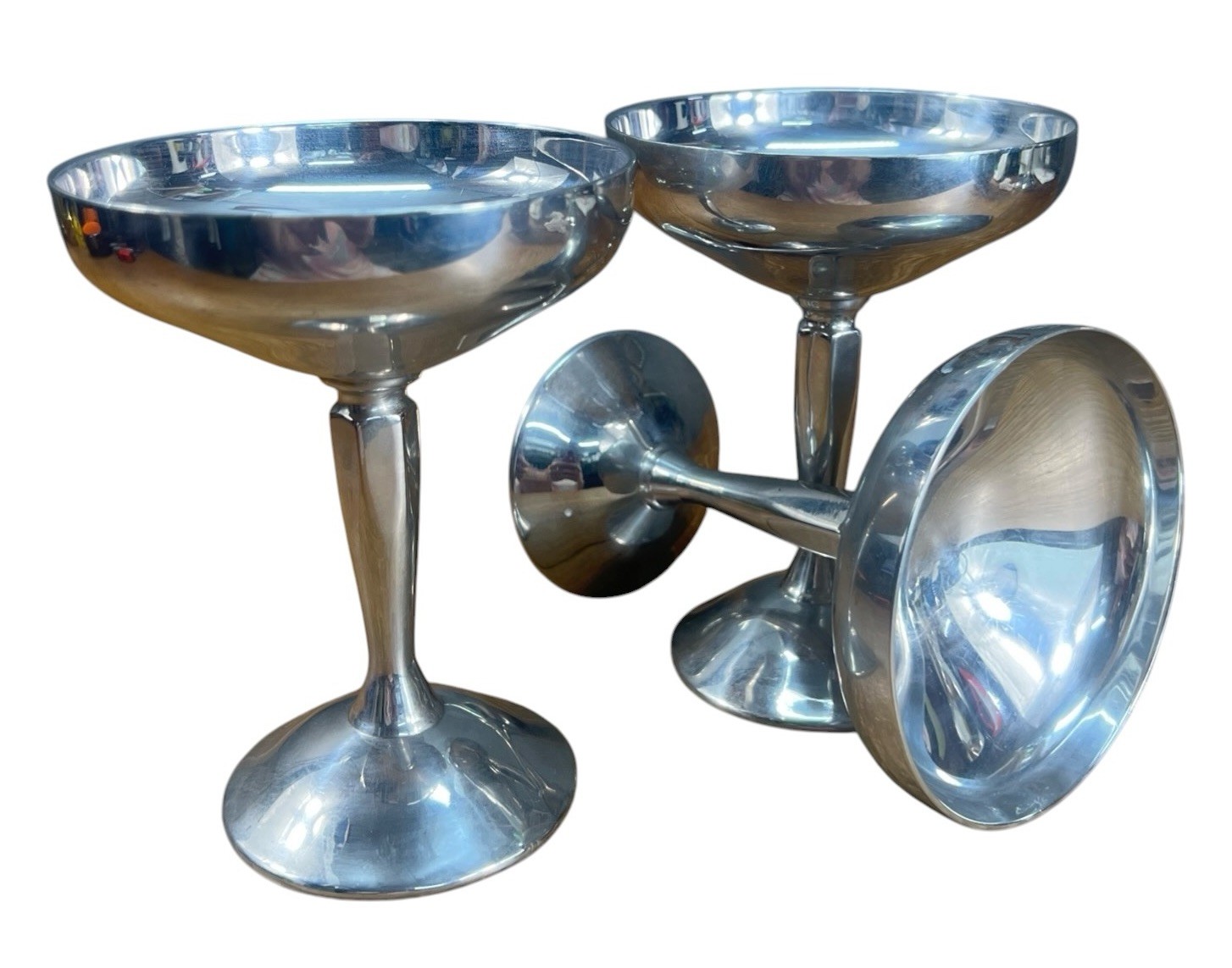 Set of 3 Plator Spain Silverplate Silverstone Champagne/Sherbet Coupe/Goblets Set of 3 Plator Spain Silverplate Silverstone Champagne/Sherbet Coupe/Goblets