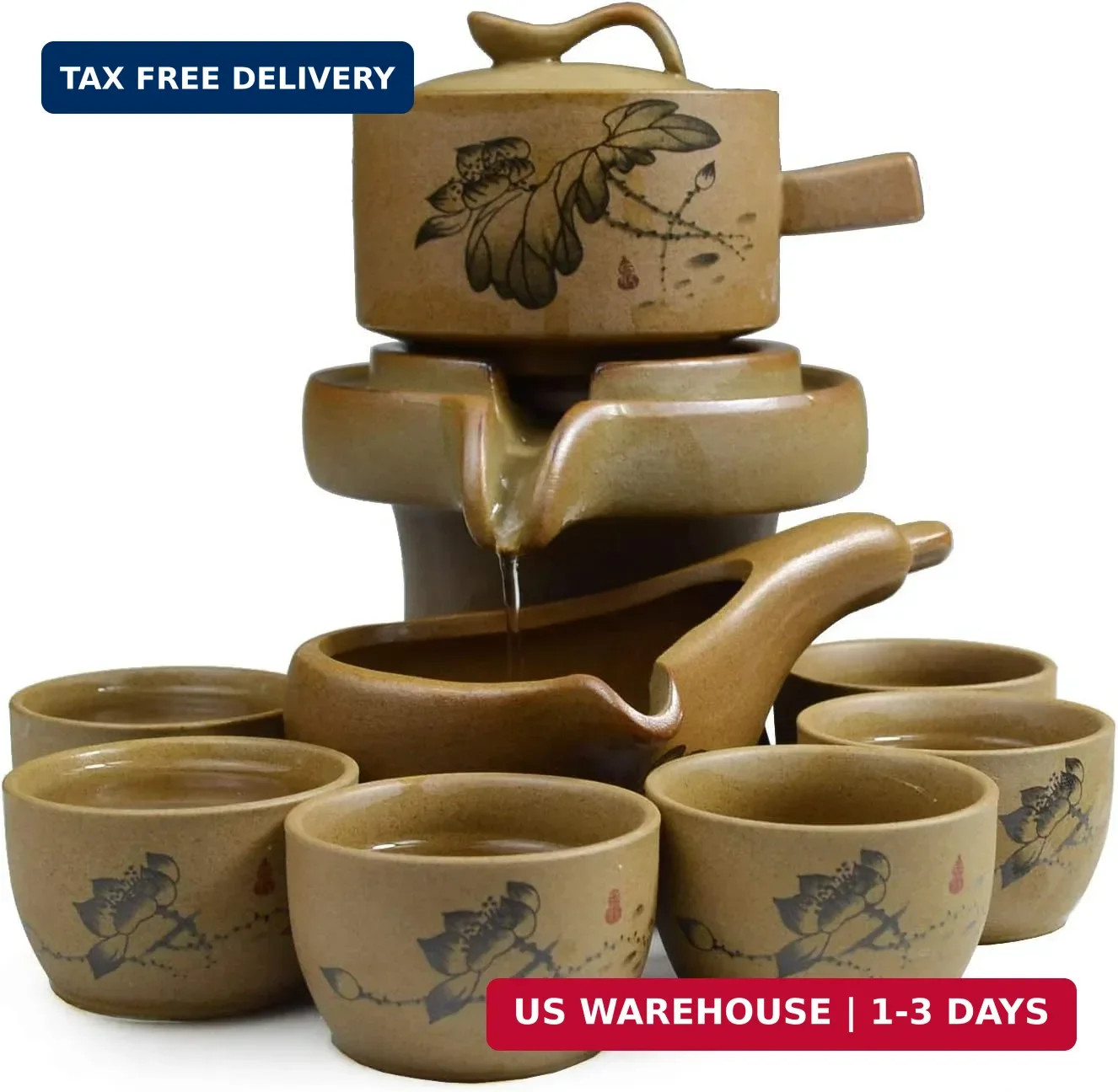Chinese Gongfu Tea Gift Set, Service Automatic Stone-Mill Design Handmade Cerami