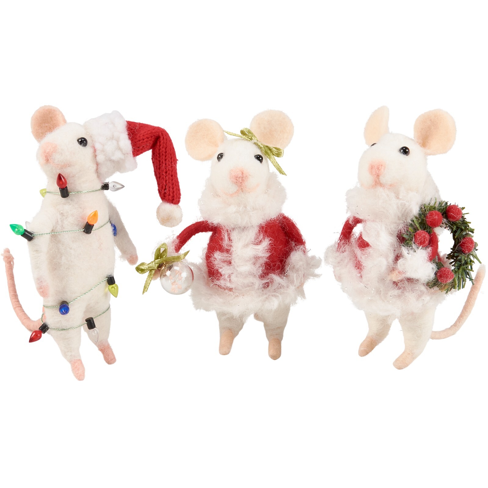 Primitives by Kathy Christmas Claus Felt Mouse Set 3 Critter Holiday Ornament