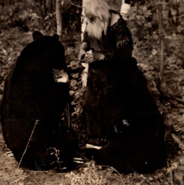 * Antique RPPC Spikehorn Meyer With Two Bears Harrison MI Upper Peninsula