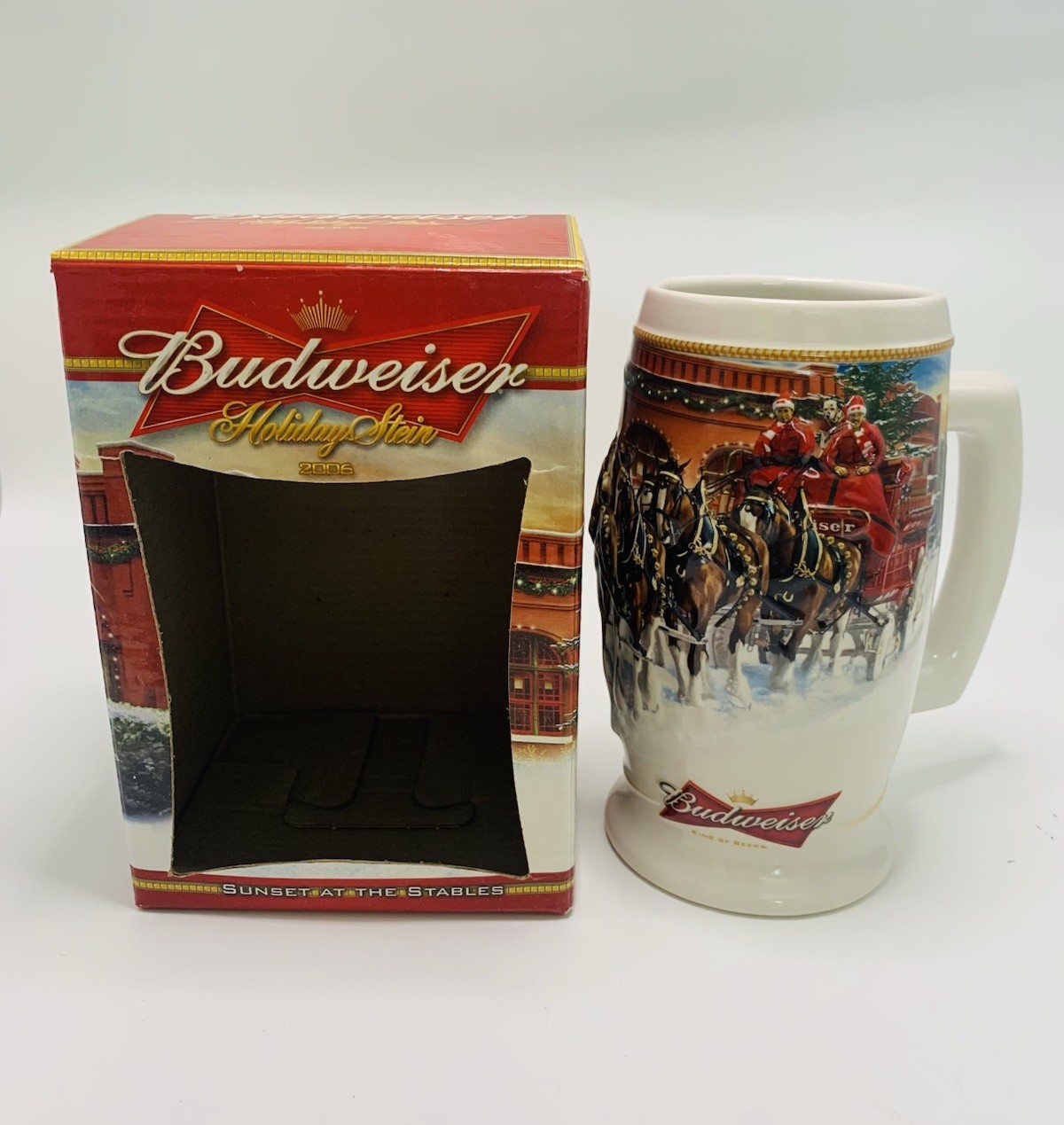 2006 Budweiser Holiday Stein Clydesdales Sunset at the Stables with Box