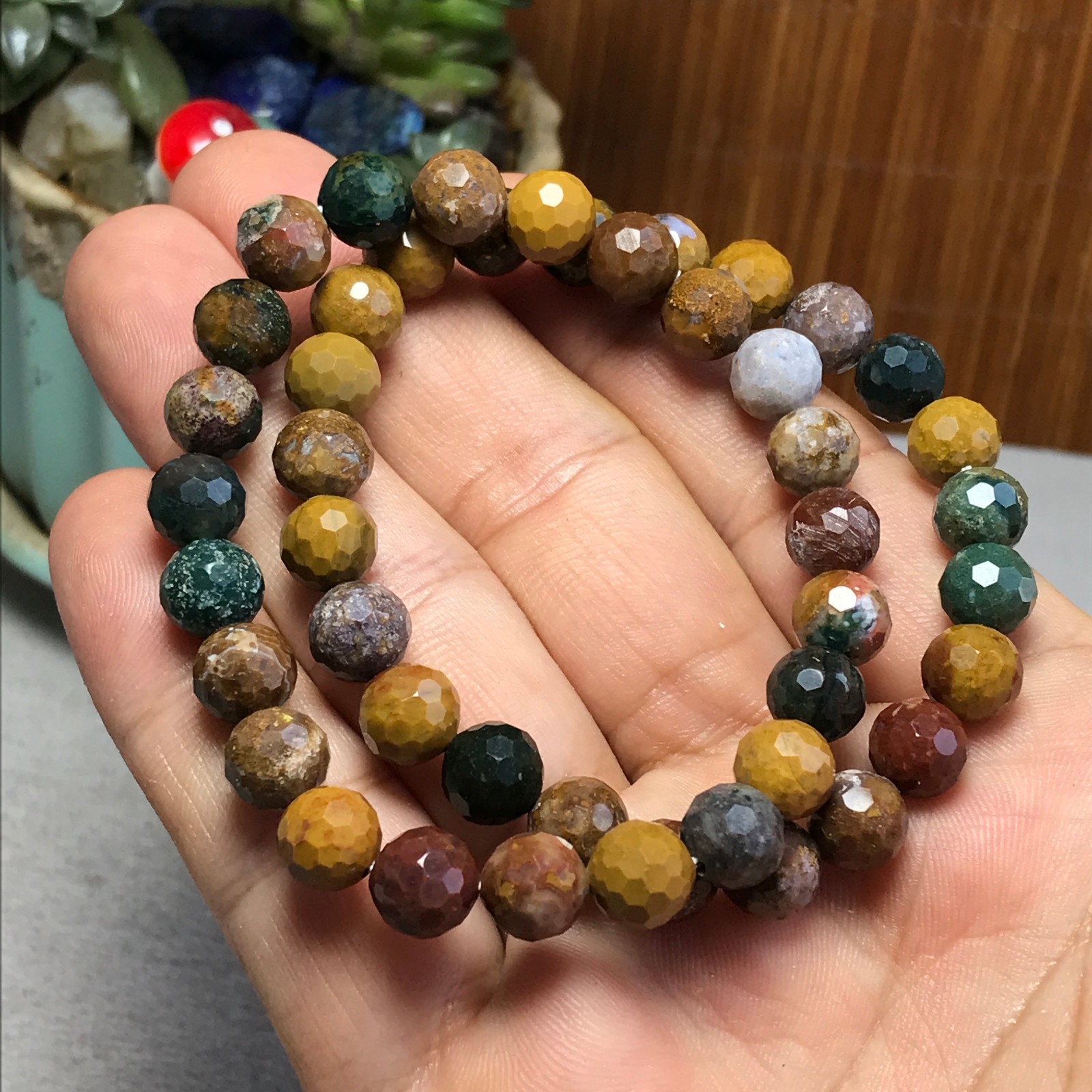 2Pcs Wholesal Natural Ocean Jasper bracelets Crystal ball sphere facet 8mm 7684 2Pcs Wholesal Natural Ocean Jasper bracelets Crystal ball sphere facet 8mm 7684