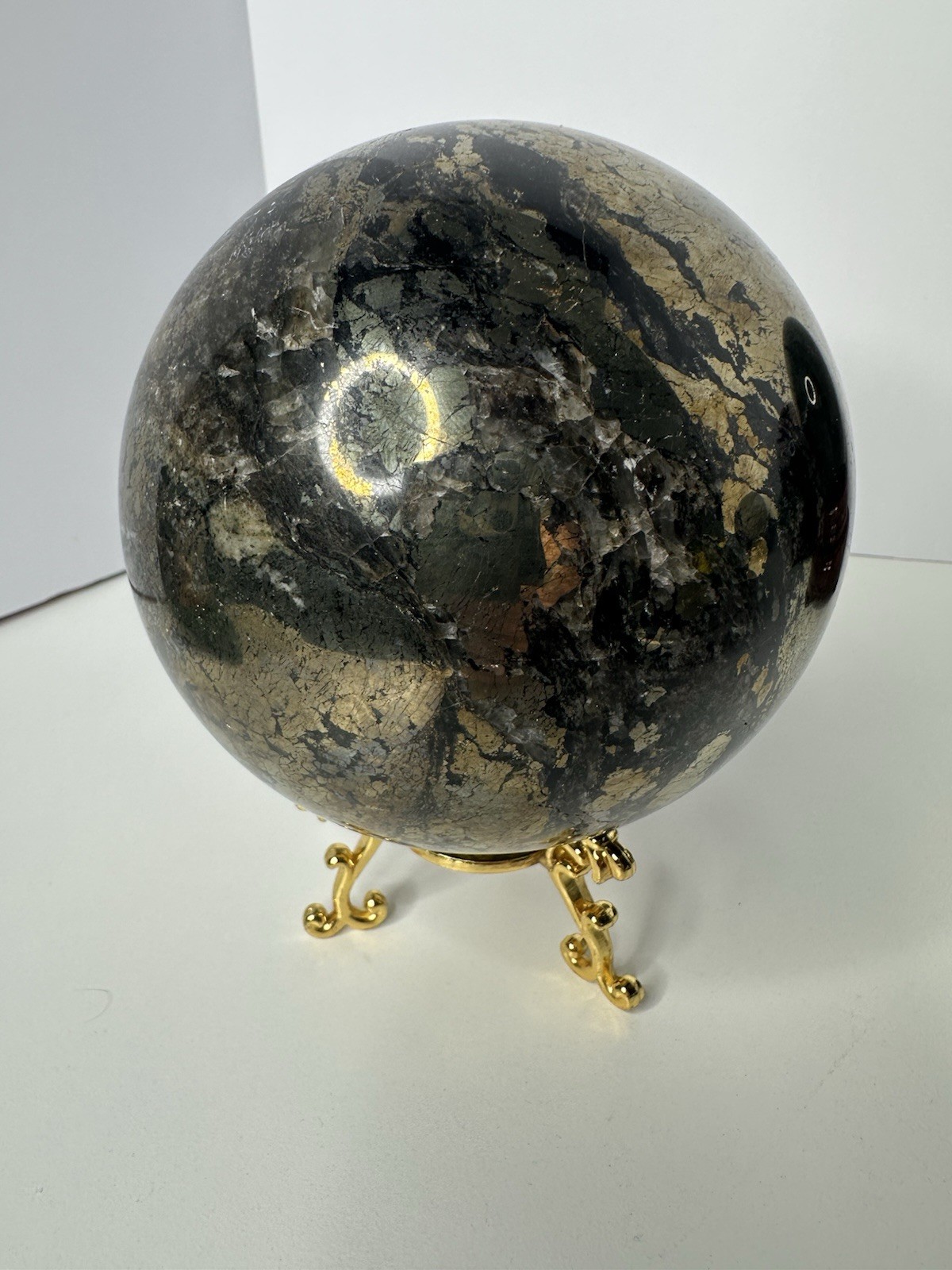 3.8kg Massive 8.4lb Natural Pyrite Sphalerite Crystal Sphere Gold Orb + Stand 3.8kg Massive 8.4lb Natural Pyrite Sphalerite Crystal Sphere Gold Orb + Stand