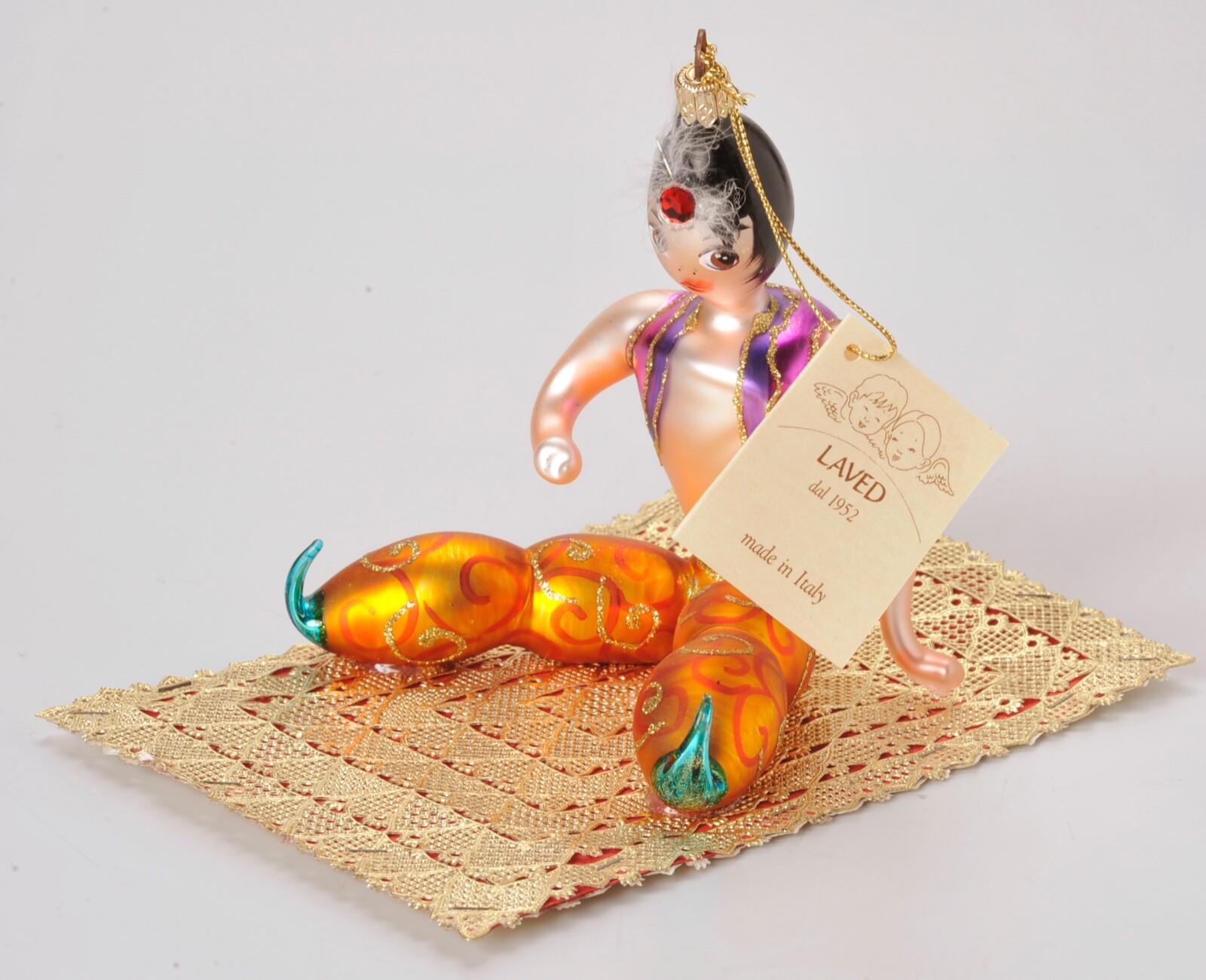 Laved Mercury Glass Aladdin on Magic Carpet Ornament Italy Limited Edition Rare Laved Mercury Glass Aladdin on Magic Carpet Ornament Italy Limited Edition Rare