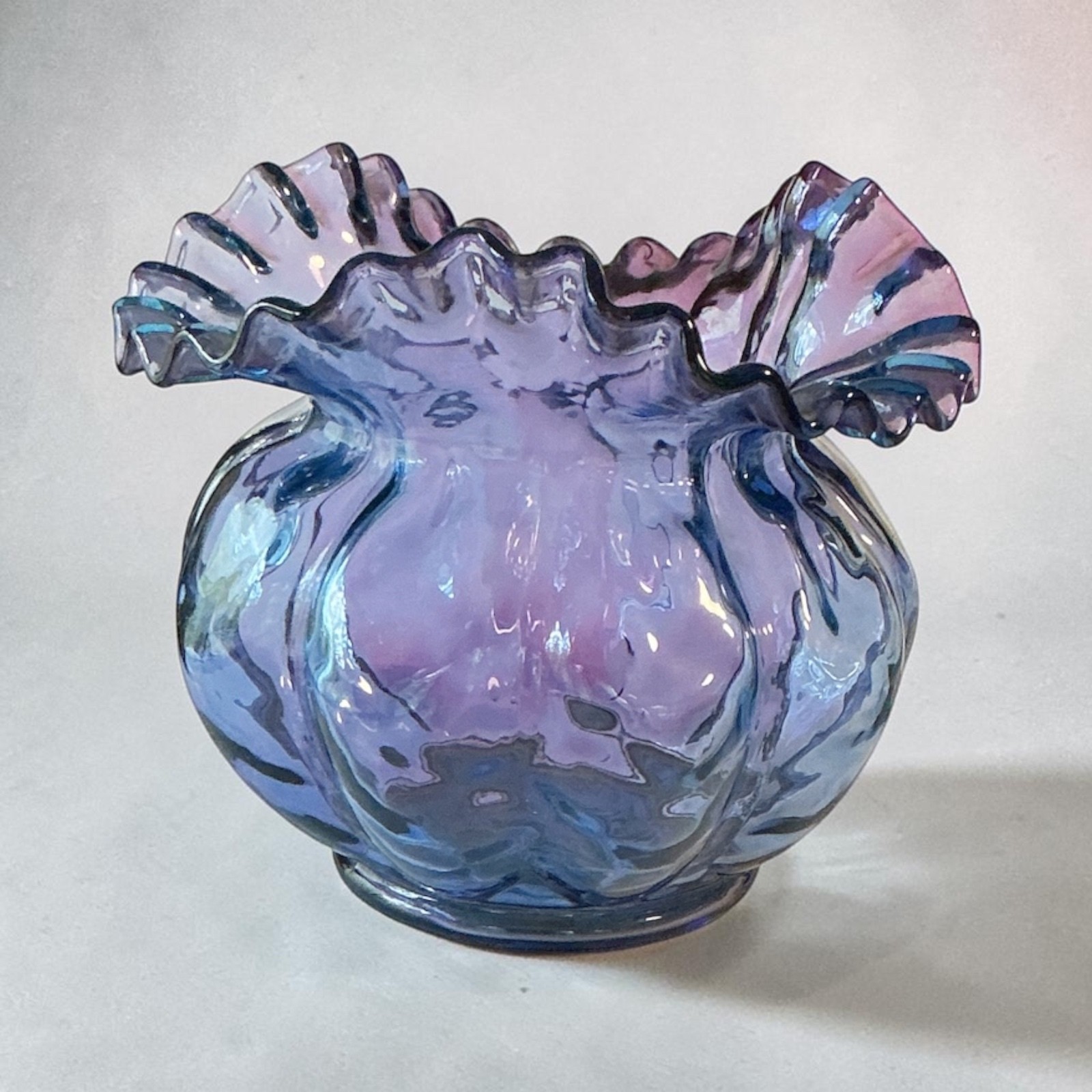 Rare Fenton Mulberry Glass Melon Shaped Ruffled Rim Vase 1942 Optic Rare Fenton Mulberry Glass Melon Shaped Ruffled Rim Vase 1942 Optic