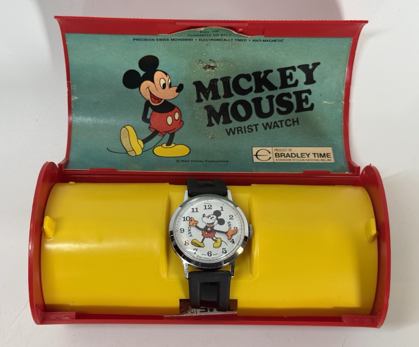 Immaculate Vintage Bradley Mickey Mouse Watch Elgin 6808MS Swiss Made Rare Works