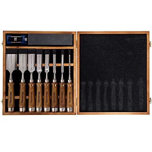 10pieces Woodworking Wood Chisel Set With Walnut Handle Honing Guide Sharpening 