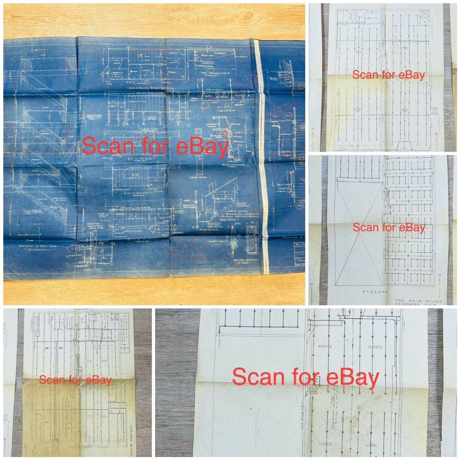 Rare Escanaba Michigan The Fair Savings Bank Store 6 Blue Prints OOAK Rare Escanaba Michigan The Fair Savings Bank Store 6 Blue Prints OOAK
