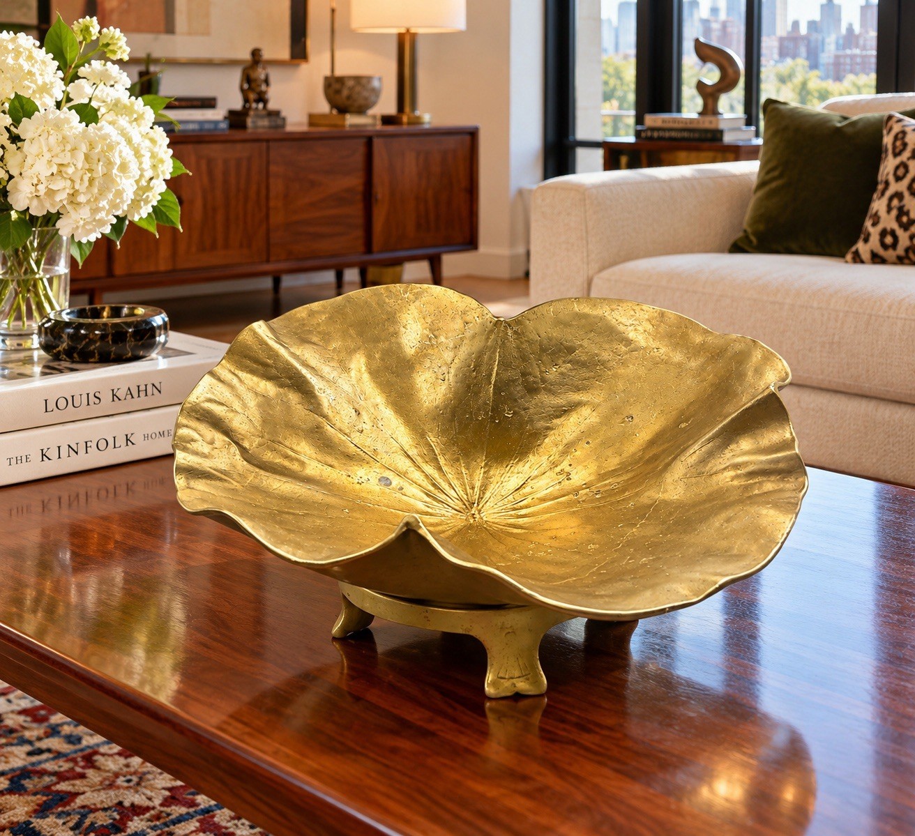Vintage 1948 Virginia Metalcrafters Brass Lotus Bowl Oskar Hansen Large 3514 DB