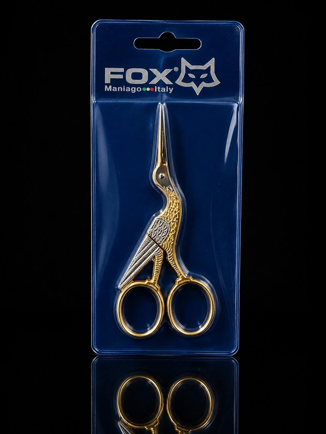 FOX Maniago Italy Stork Embroidery Scissors Gold Tone Bird Sewing Needlework NOS